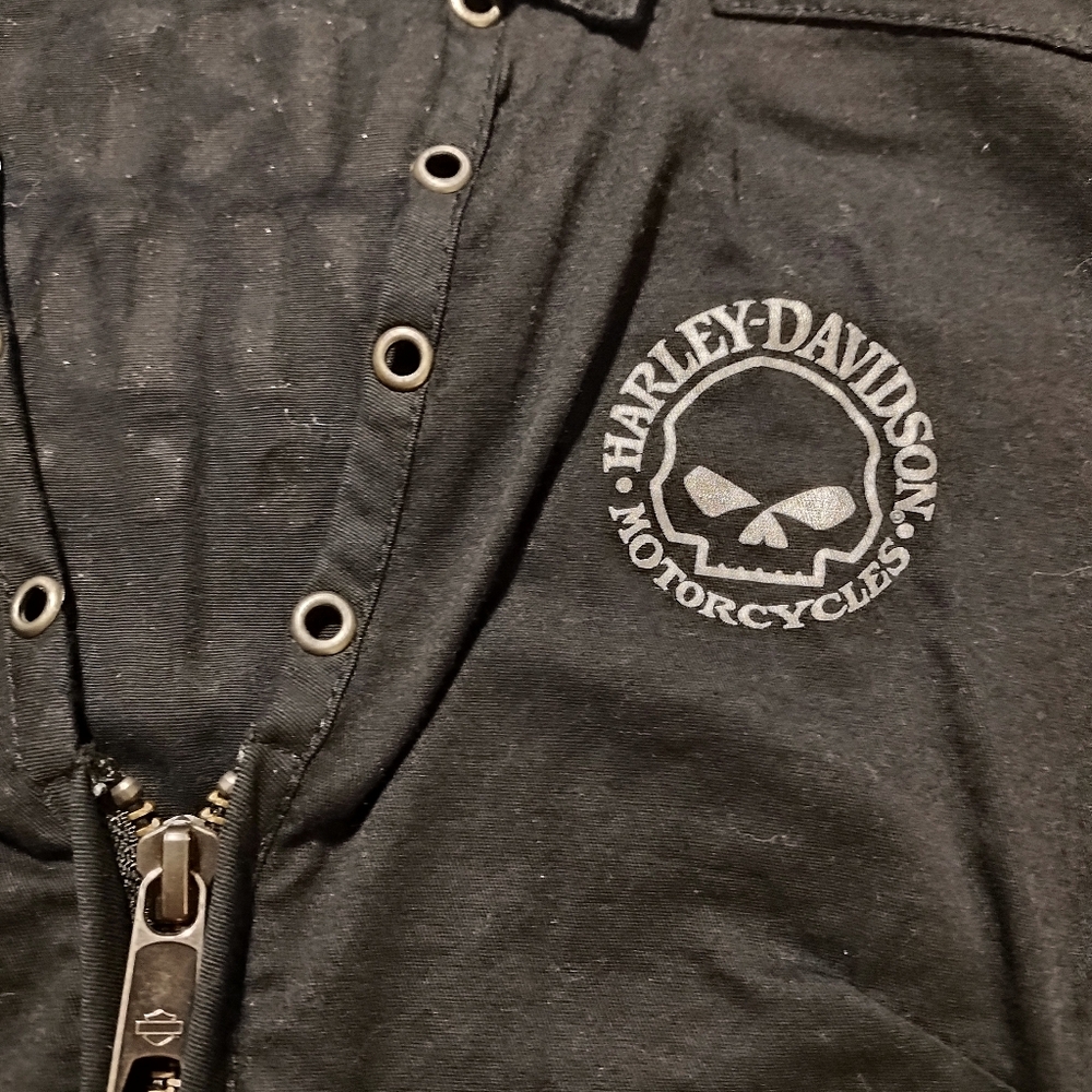 Harley Davidson Black Short Sleeve Zip-Up Shirt - Picture 4 of 7